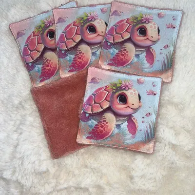 5 lingettes lavables tortue 